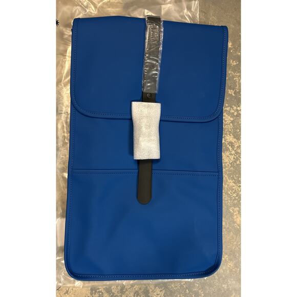 Rains Rolltop Rucksack Backpack Waves Blue W3 Waterproof $125 Msrp Nwt - Picture 1 of 4